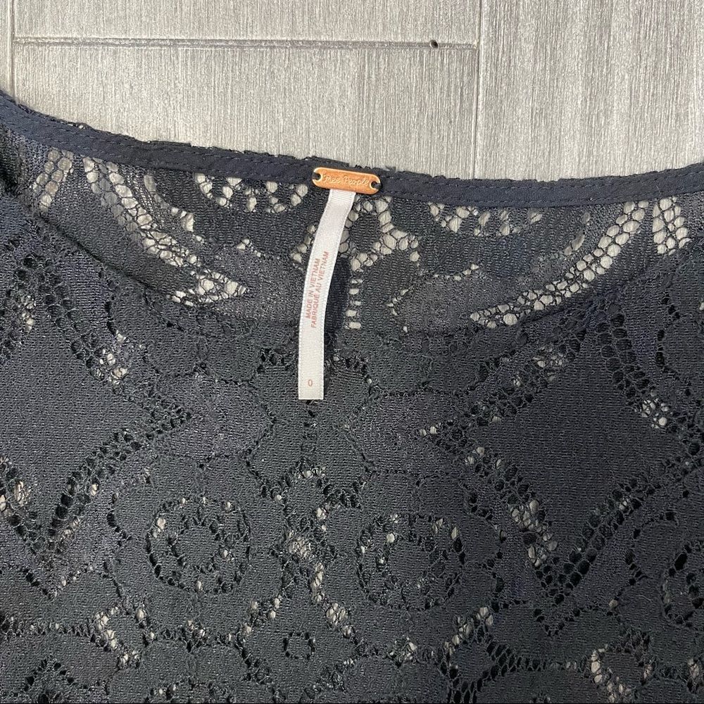 Free People Walking to the Sun Black Lace Mini Dress 0 Ruffle Sheer Tunic Top - Picture 13 of 16